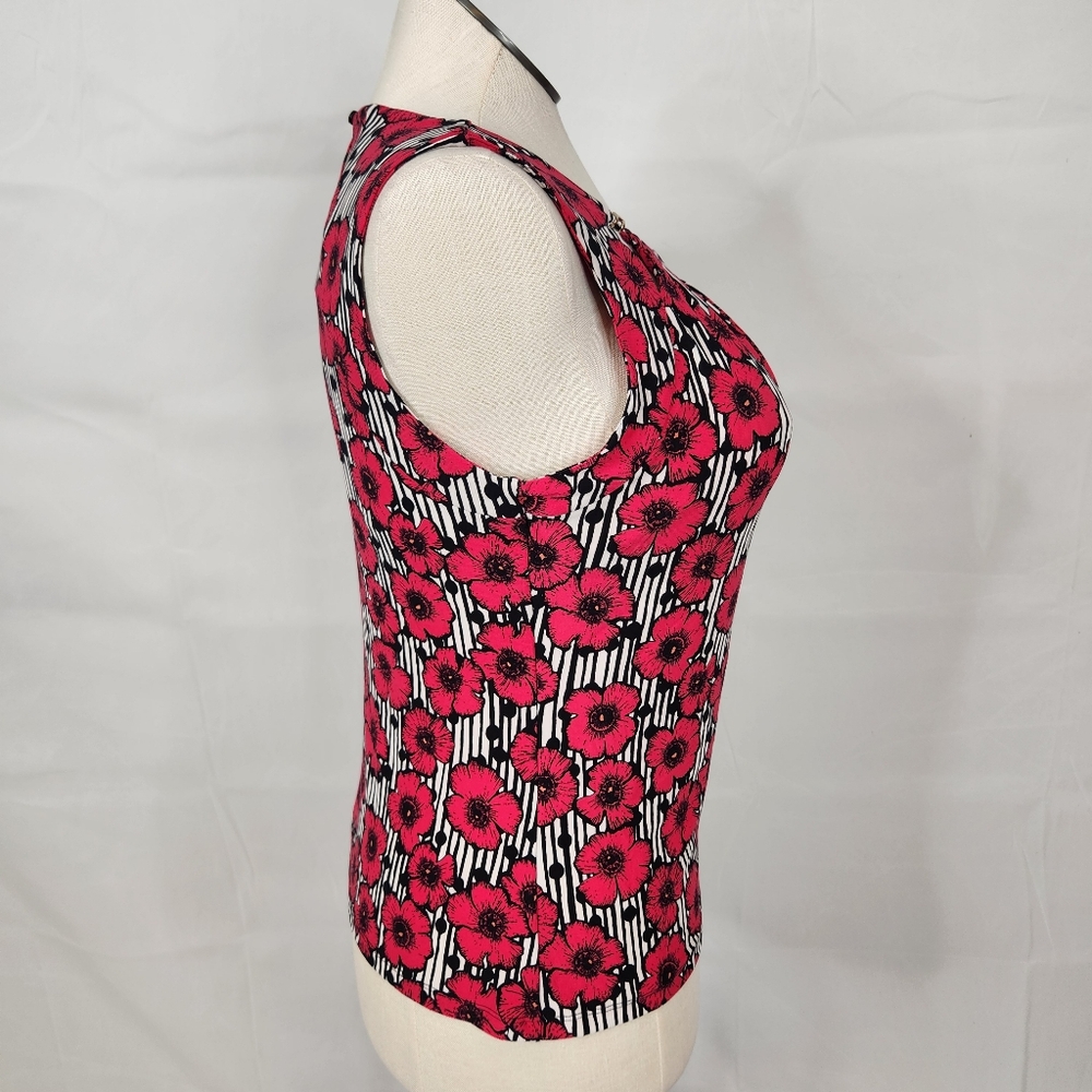 NWOT Tommy Hilfiger Pink Black Floral Sleeveless Top Sz S - Picture 6 of 13
